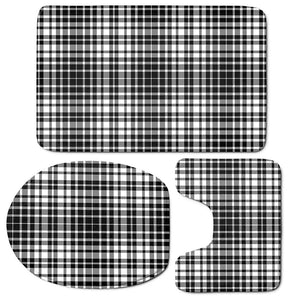 Black And White Border Tartan Print 3 Piece Bath Mat Set