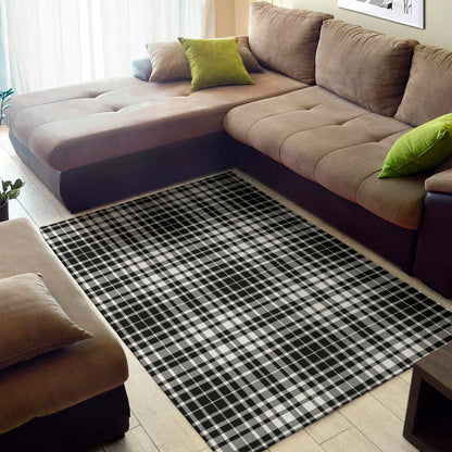 Black And White Border Tartan Print Area Rug