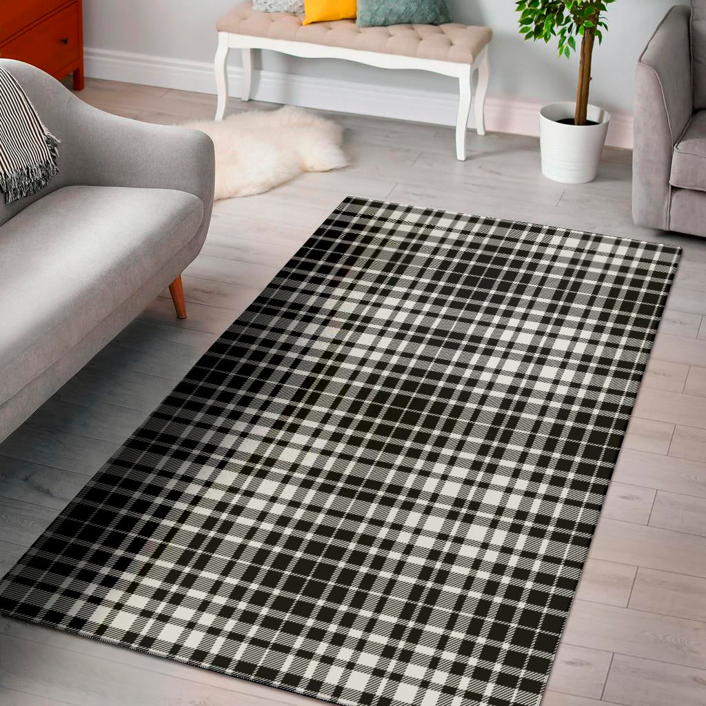 Black And White Border Tartan Print Area Rug