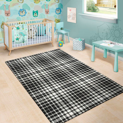 Black And White Border Tartan Print Area Rug