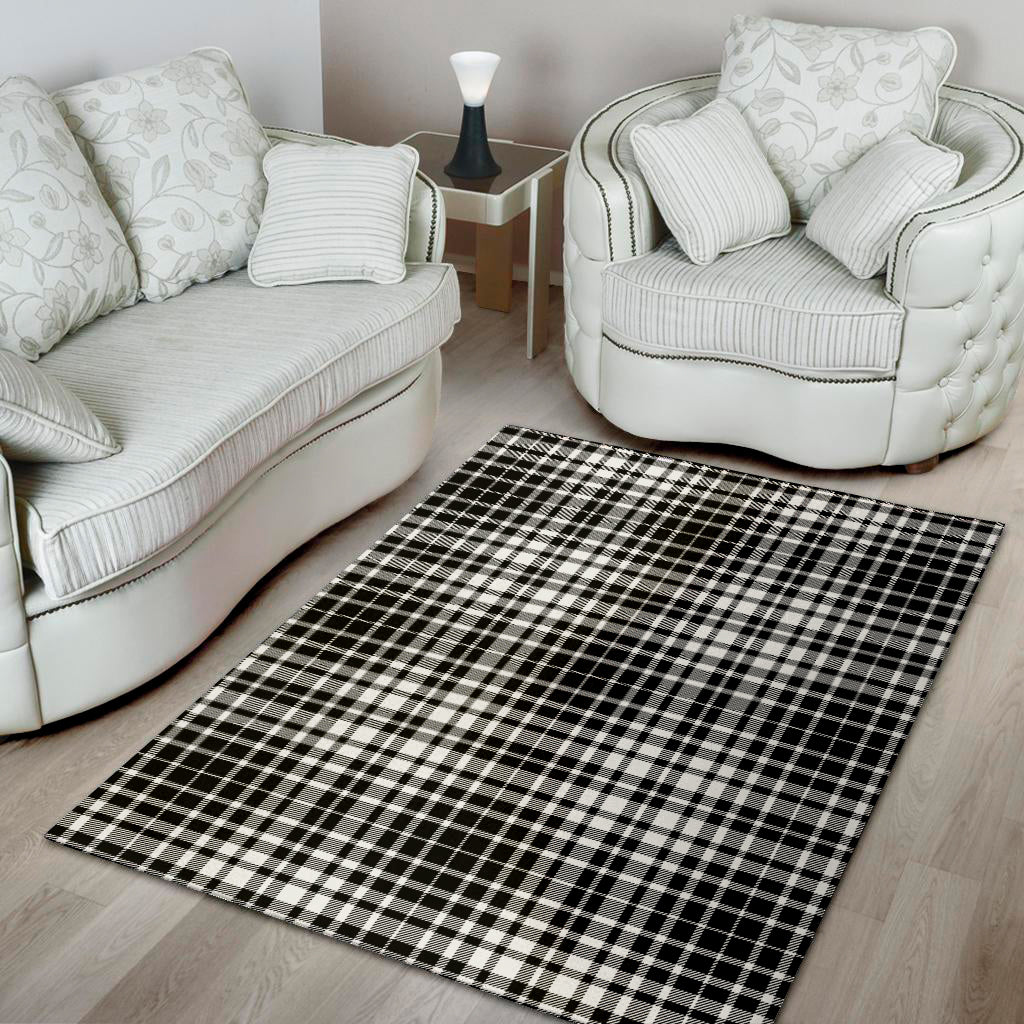 Black And White Border Tartan Print Area Rug