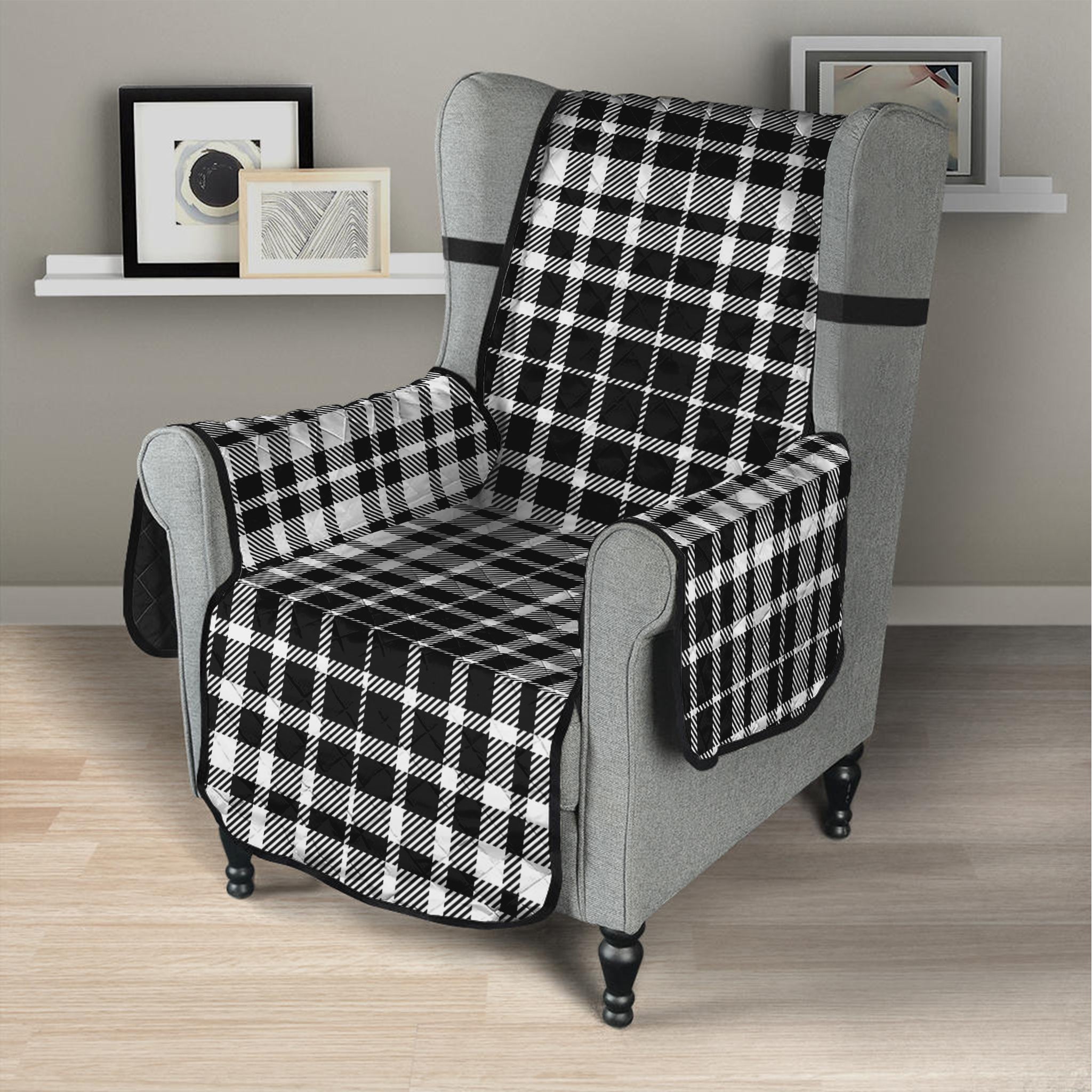 Black And White Border Tartan Print Armchair Protector