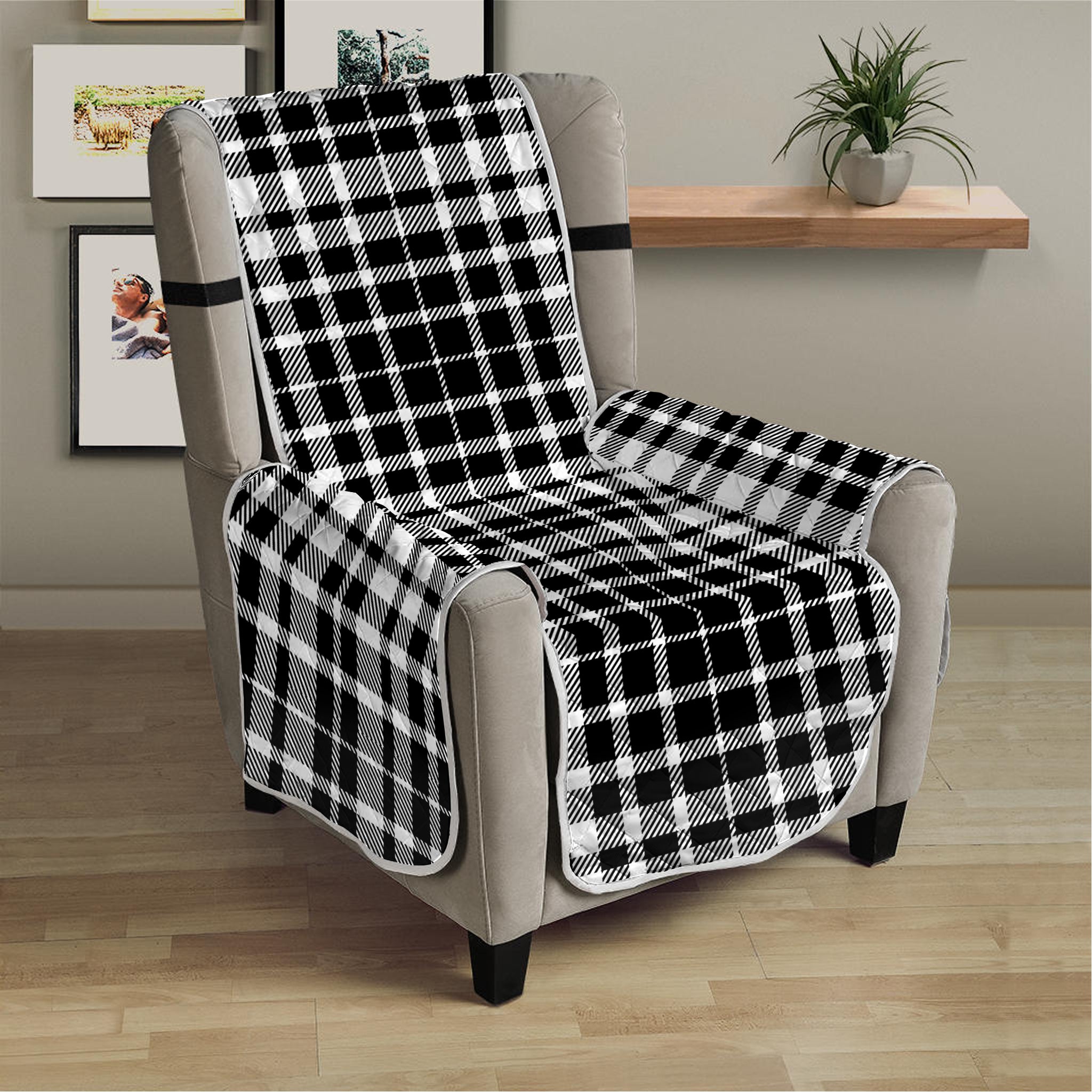 Black And White Border Tartan Print Armchair Protector