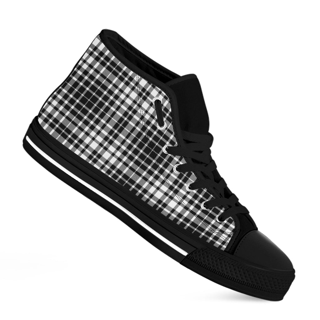 Black And White Border Tartan Print Black High Top Shoes