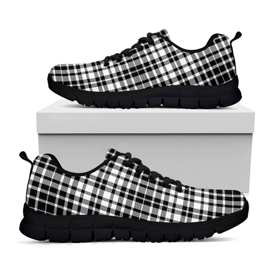 Black And White Border Tartan Print Black Sneakers
