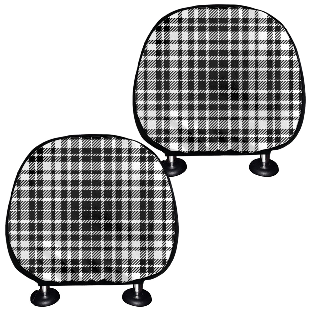 Black And White Border Tartan Print Car Headrest Covers