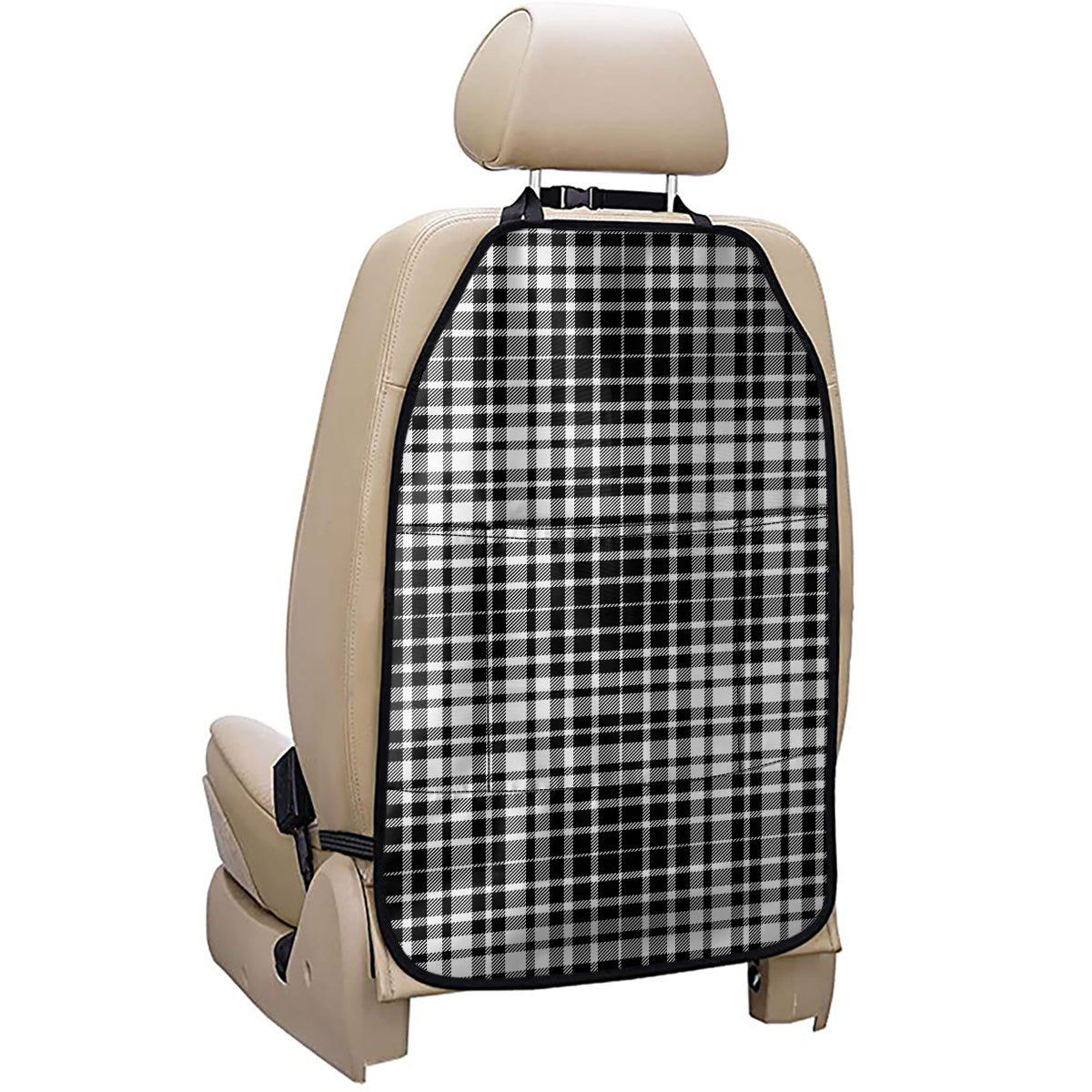 Black And White Border Tartan Print Car Seat Organizers