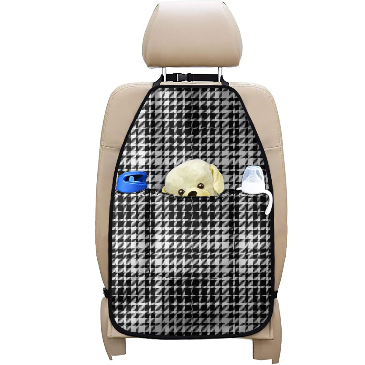 Black And White Border Tartan Print Car Seat Organizers