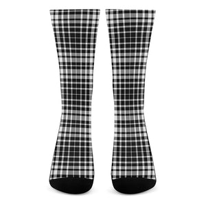 Black And White Border Tartan Print Crew Socks