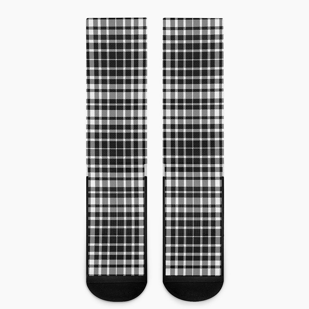 Black And White Border Tartan Print Crew Socks