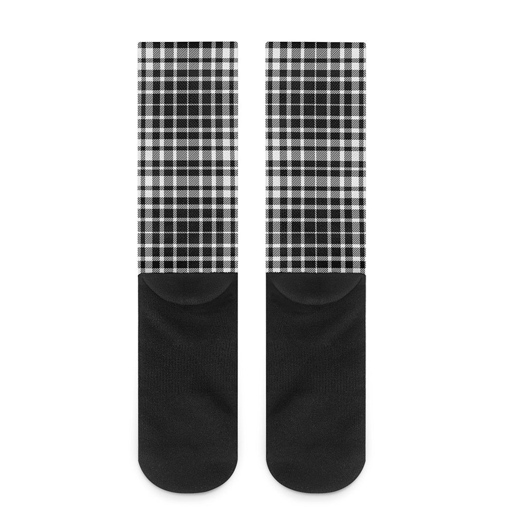 Black And White Border Tartan Print Crew Socks