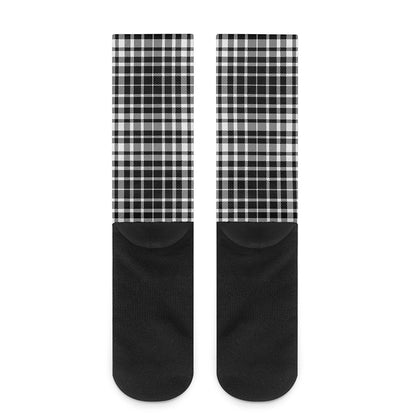 Black And White Border Tartan Print Crew Socks