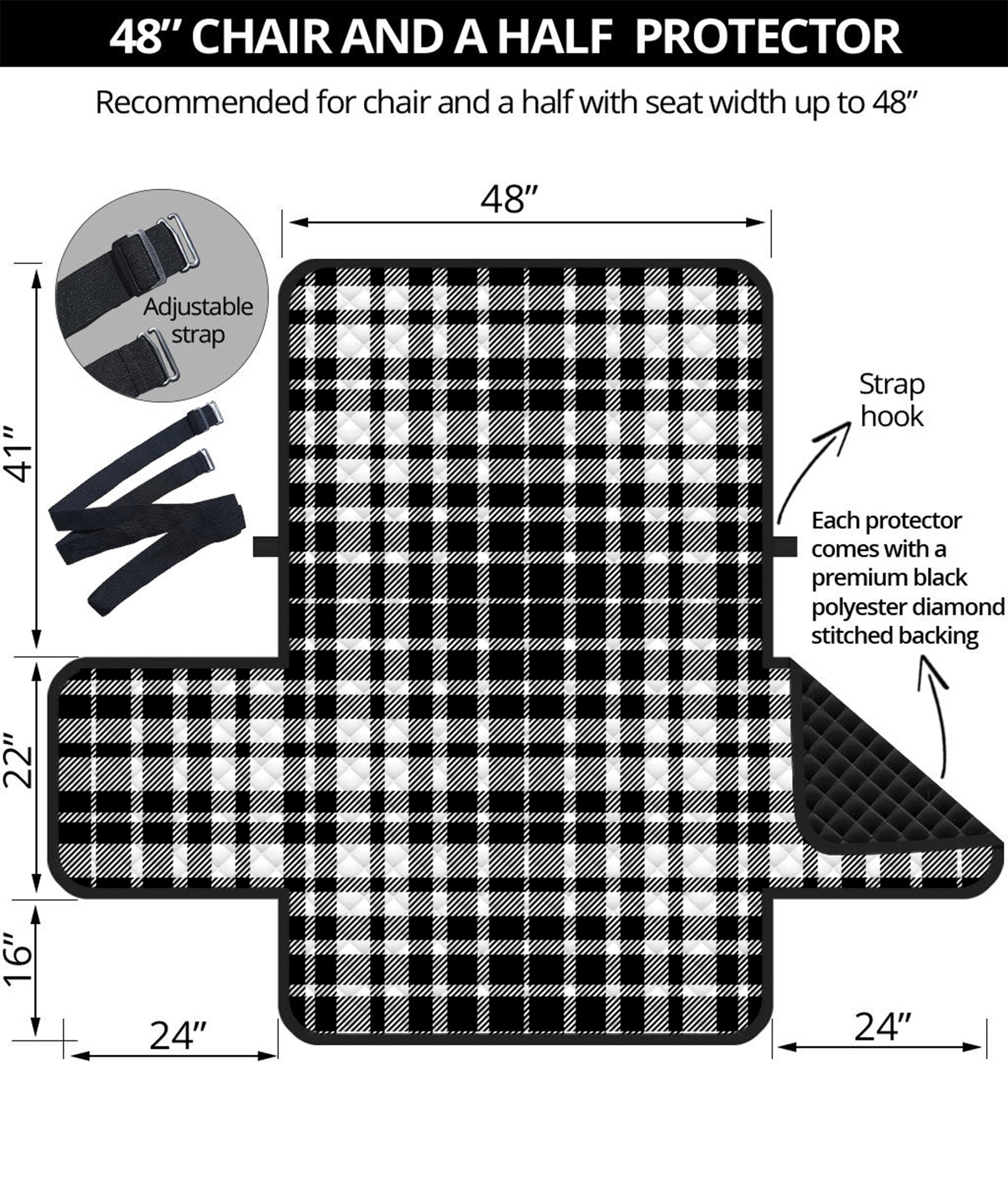 Black And White Border Tartan Print Half Sofa Protector