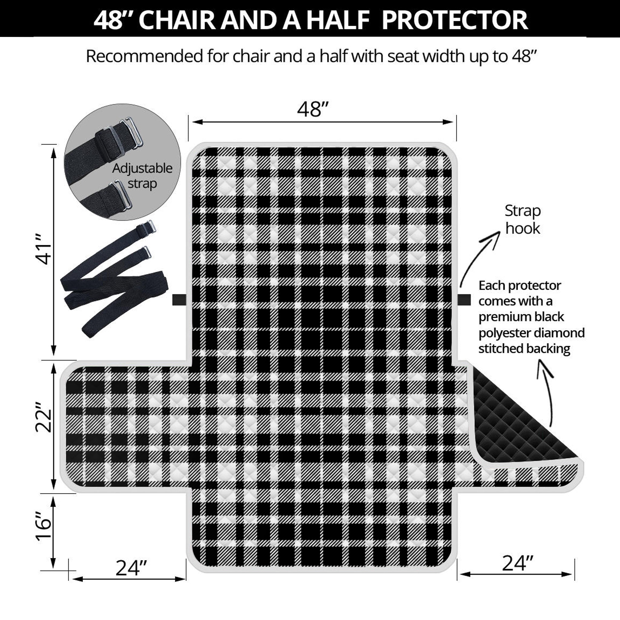 Black And White Border Tartan Print Half Sofa Protector