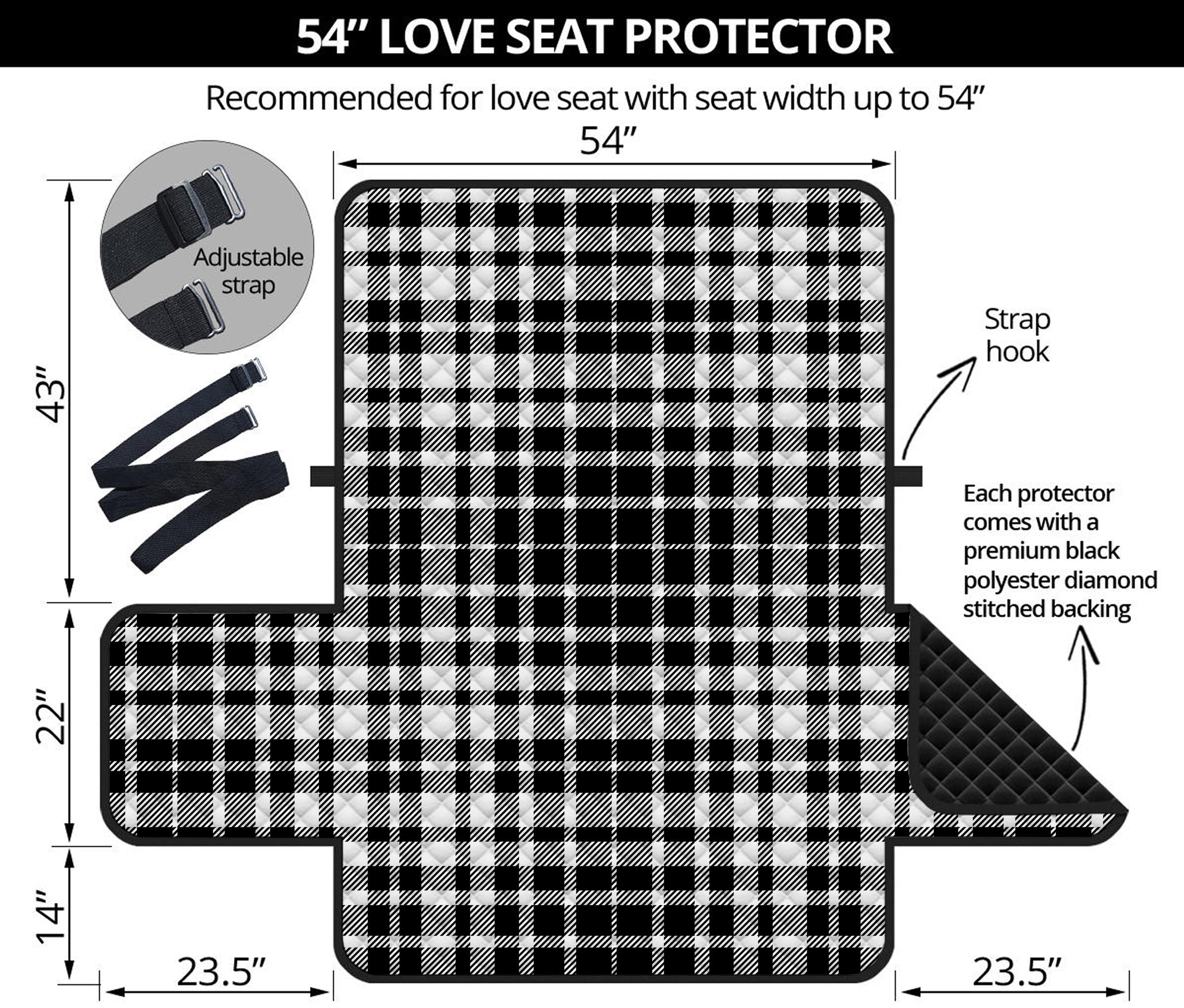 Black And White Border Tartan Print Loveseat Protector