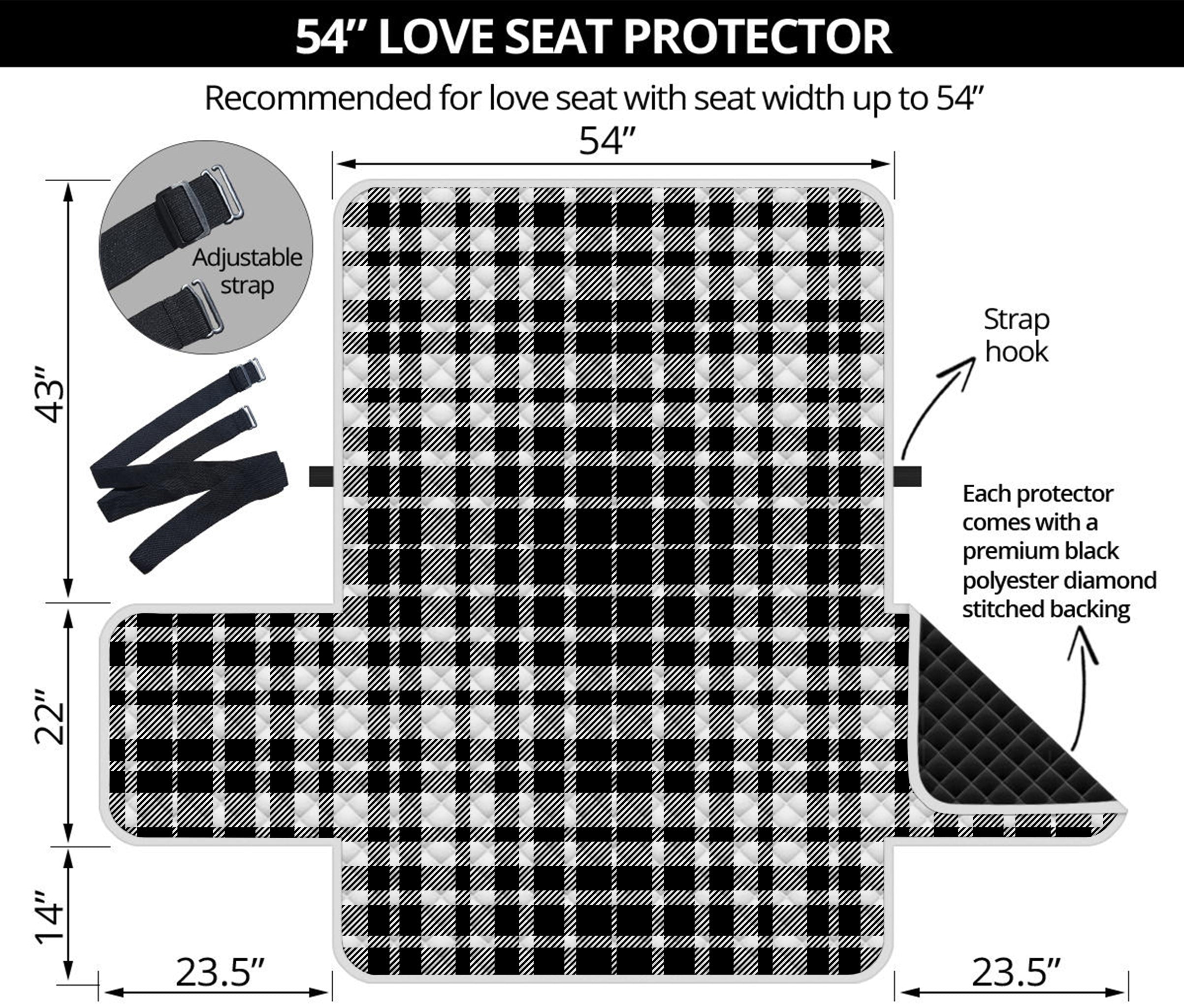 Black And White Border Tartan Print Loveseat Protector