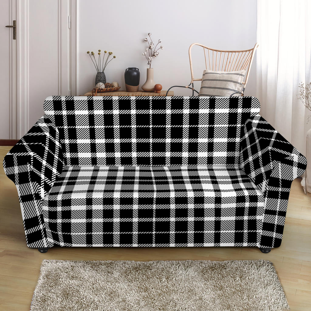 Black And White Border Tartan Print Loveseat Slipcover