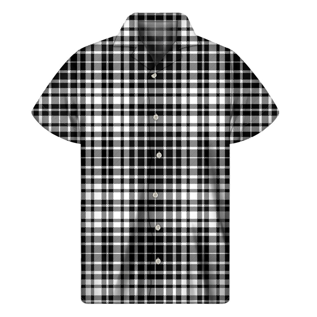 Black And White Border Tartan Print Men's Short Sleeve Shirt
