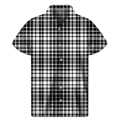 Black And White Border Tartan Print Men's Short Sleeve Shirt