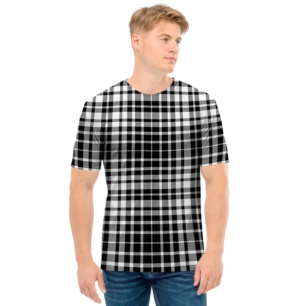 Black And White Border Tartan Print Men's T-Shirt
