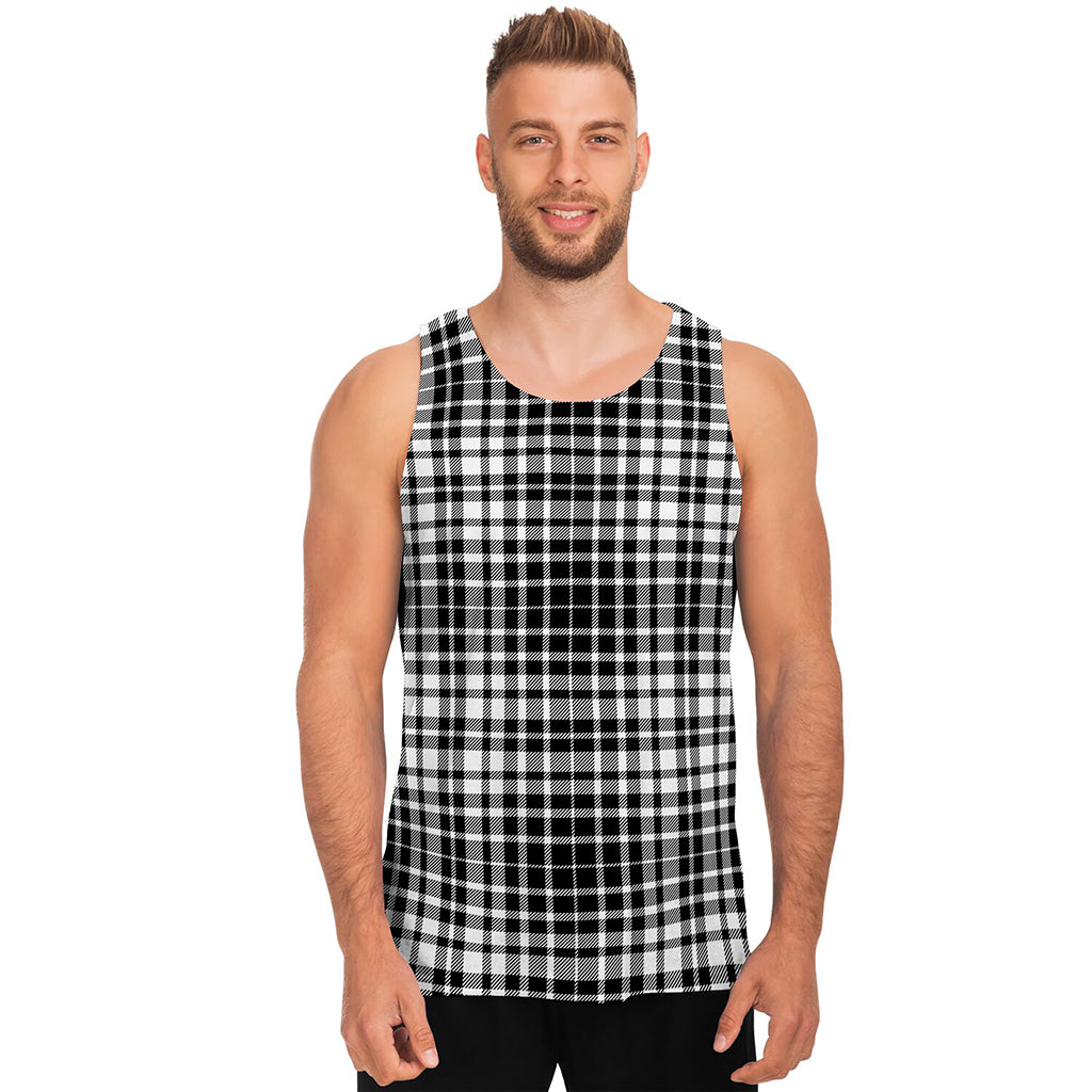 Black And White Border Tartan Print Men's Tank Top