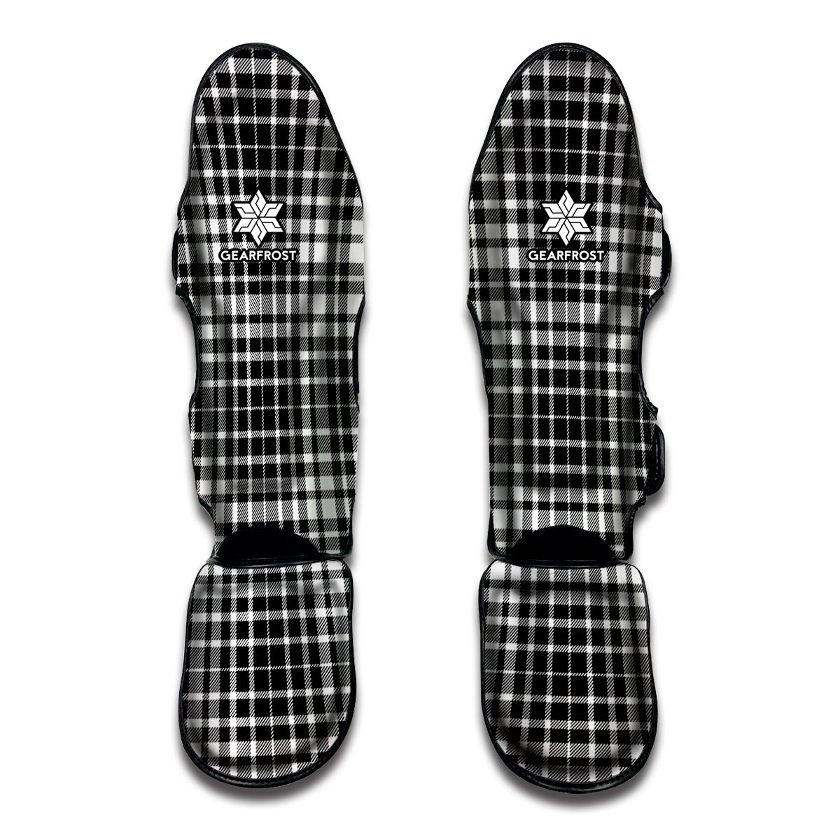 Black And White Border Tartan Print Muay Thai Shin Guard