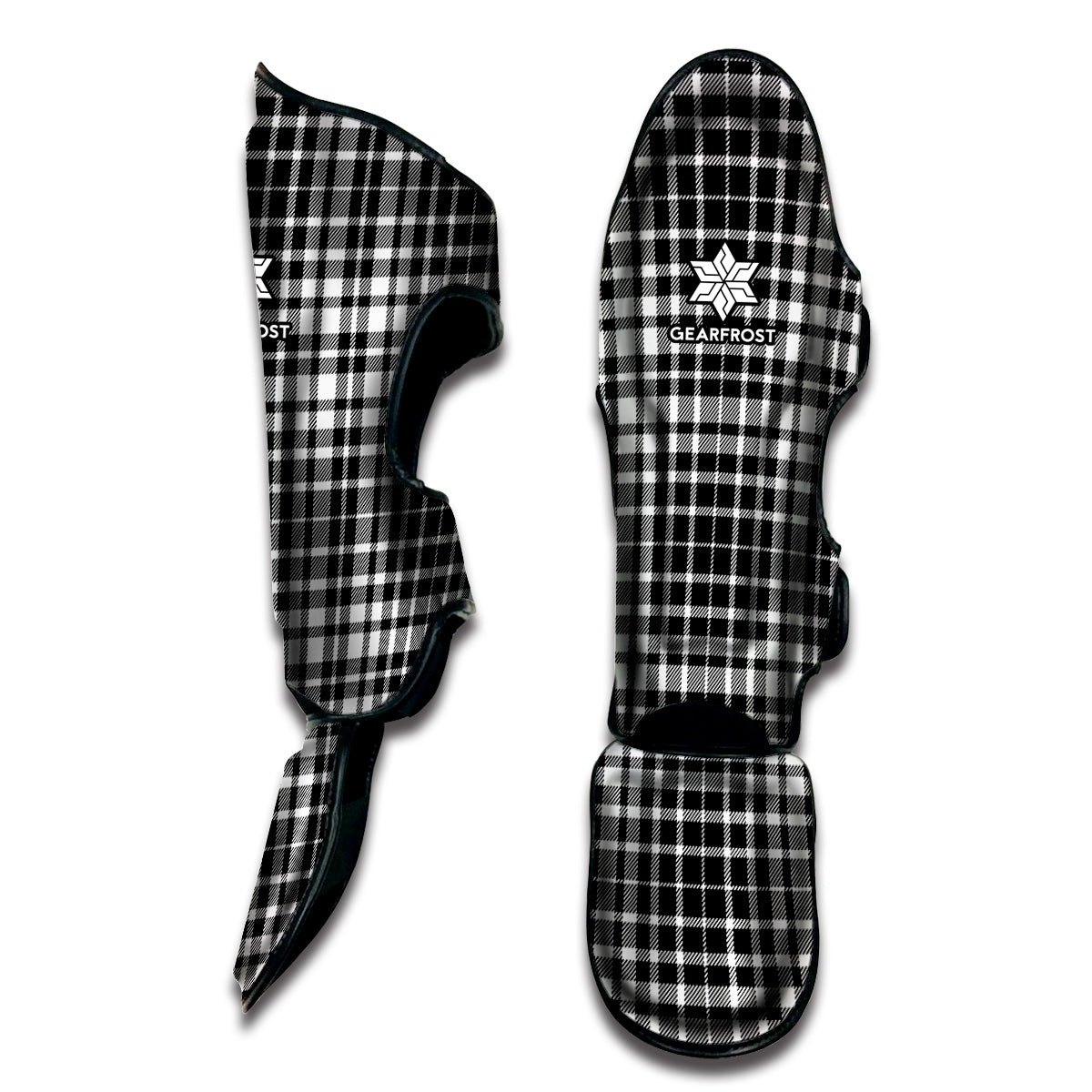 Black And White Border Tartan Print Muay Thai Shin Guard