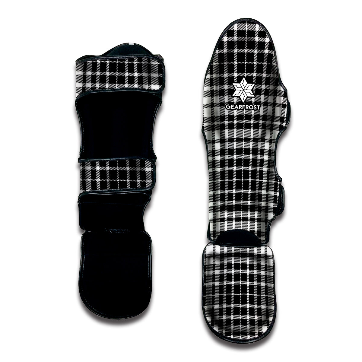 Black And White Border Tartan Print Muay Thai Shin Guard