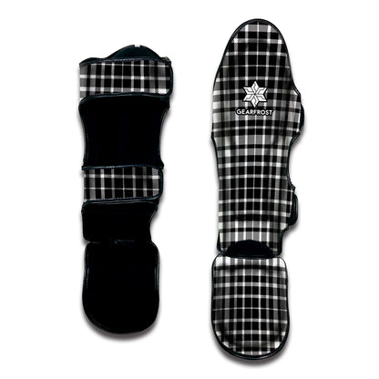 Black And White Border Tartan Print Muay Thai Shin Guard