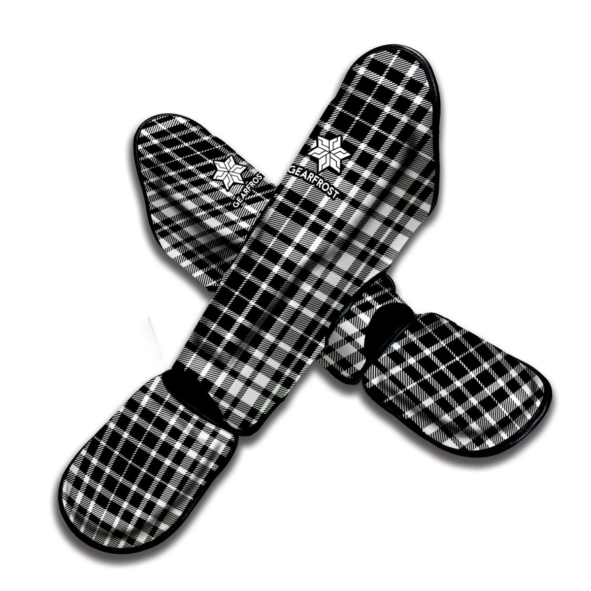 Black And White Border Tartan Print Muay Thai Shin Guard