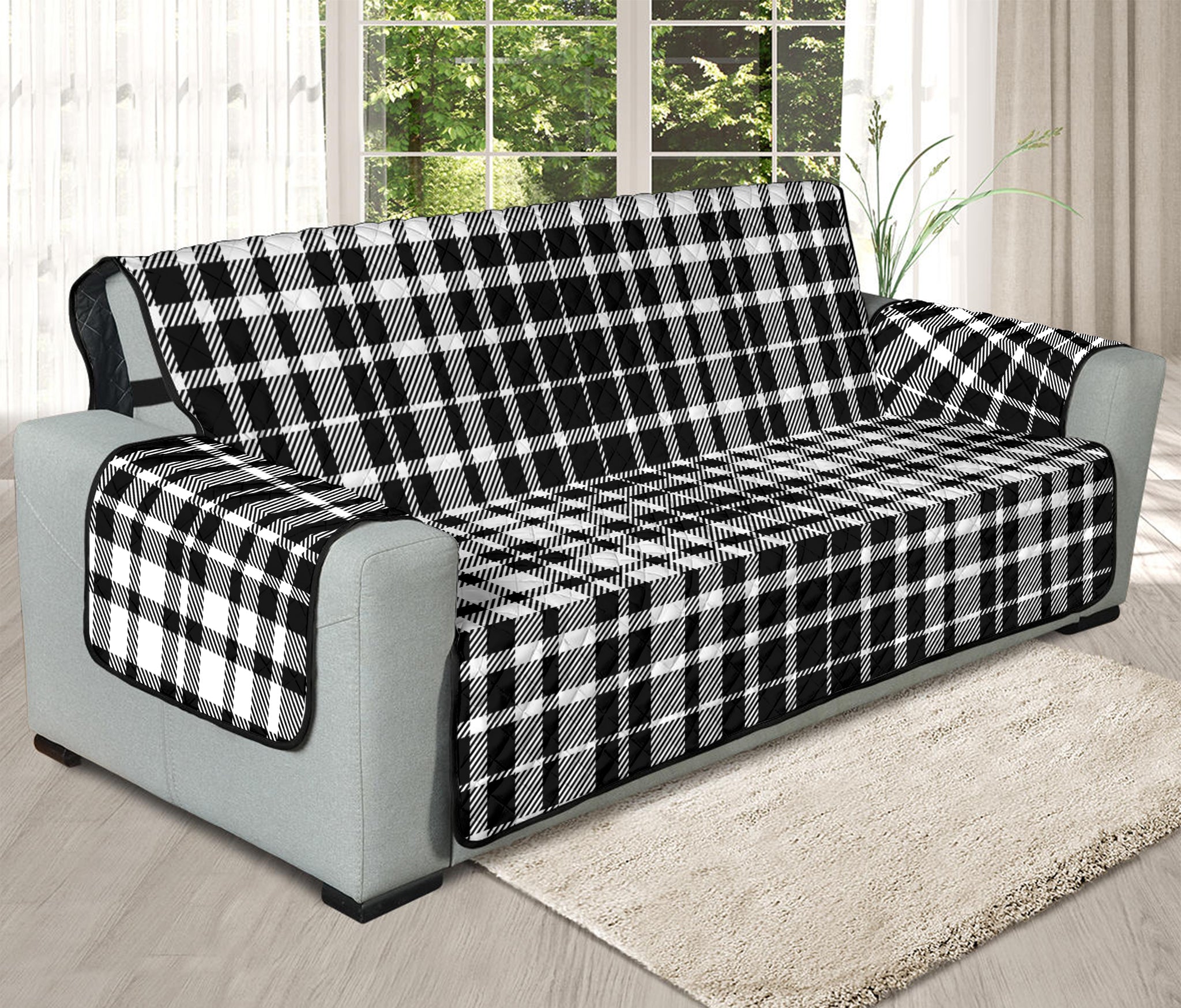 Black And White Border Tartan Print Oversized Sofa Protector