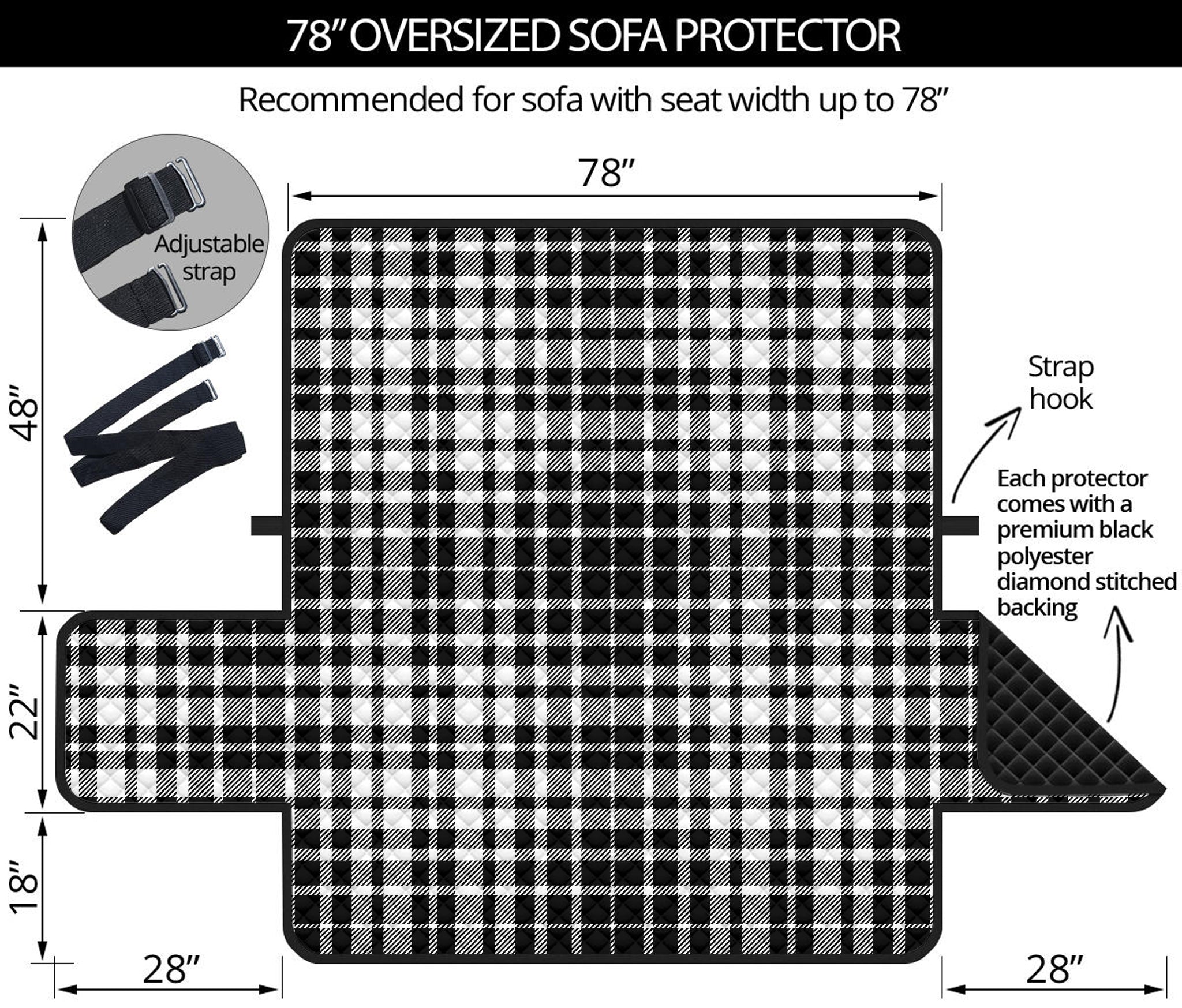 Black And White Border Tartan Print Oversized Sofa Protector