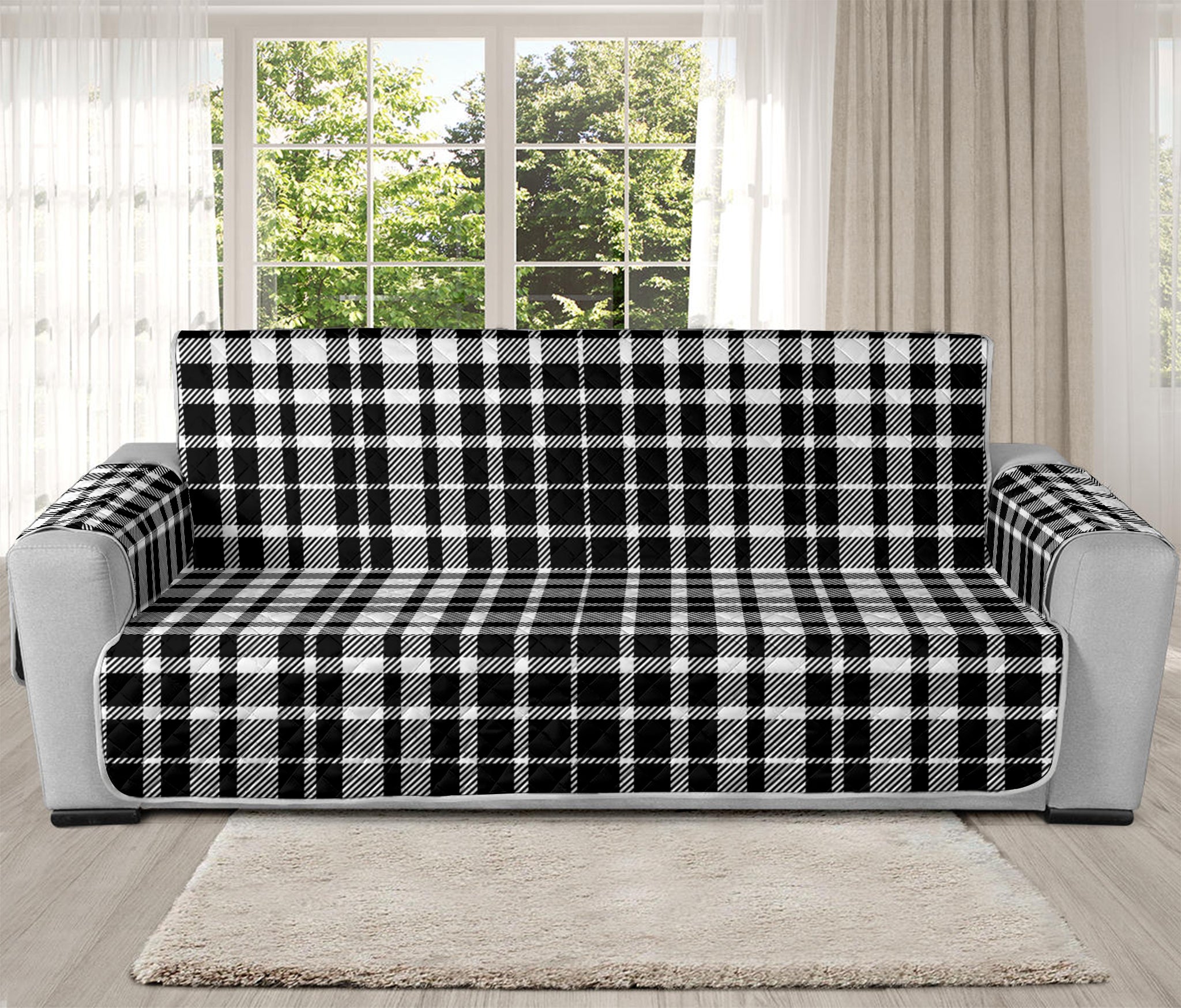 Black And White Border Tartan Print Oversized Sofa Protector