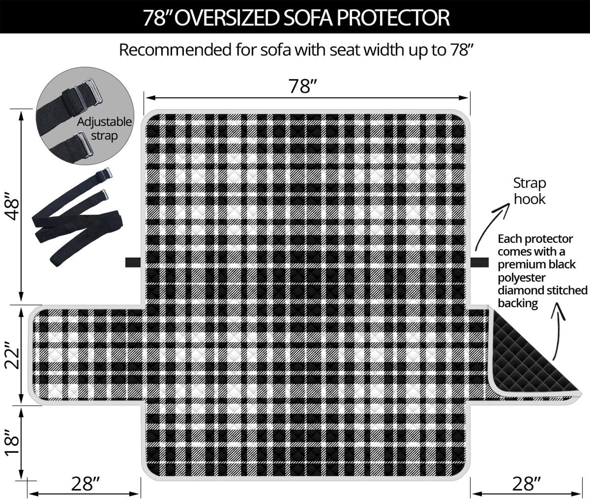 Black And White Border Tartan Print Oversized Sofa Protector