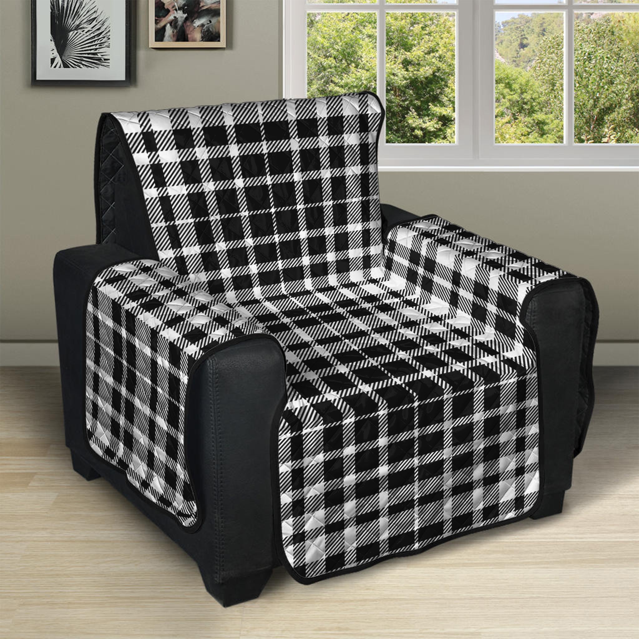 Black And White Border Tartan Print Recliner Protector