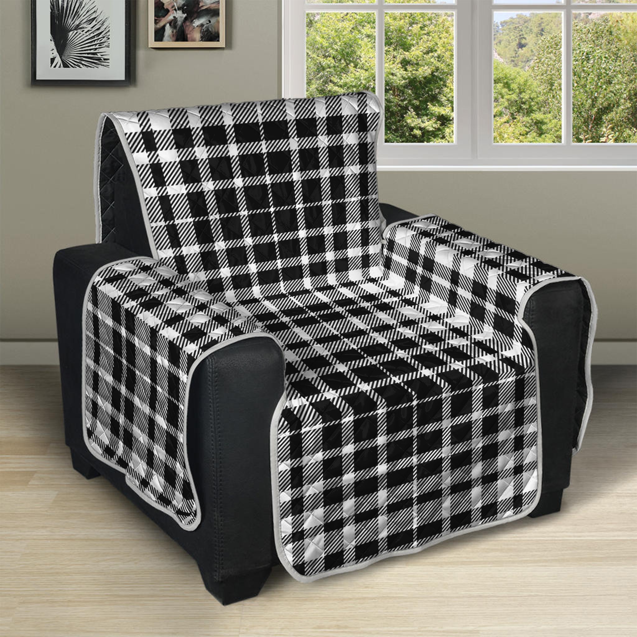 Black And White Border Tartan Print Recliner Protector