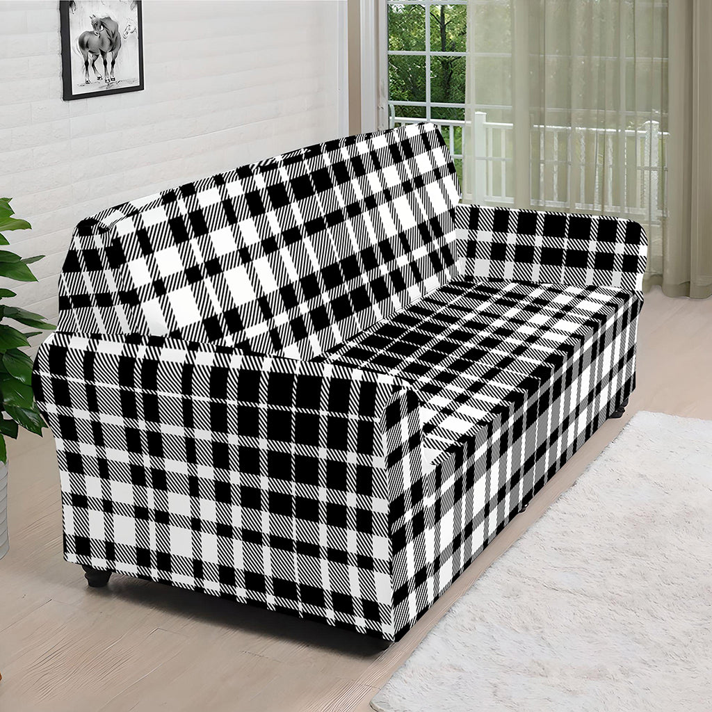 Black And White Border Tartan Print Sofa Cover