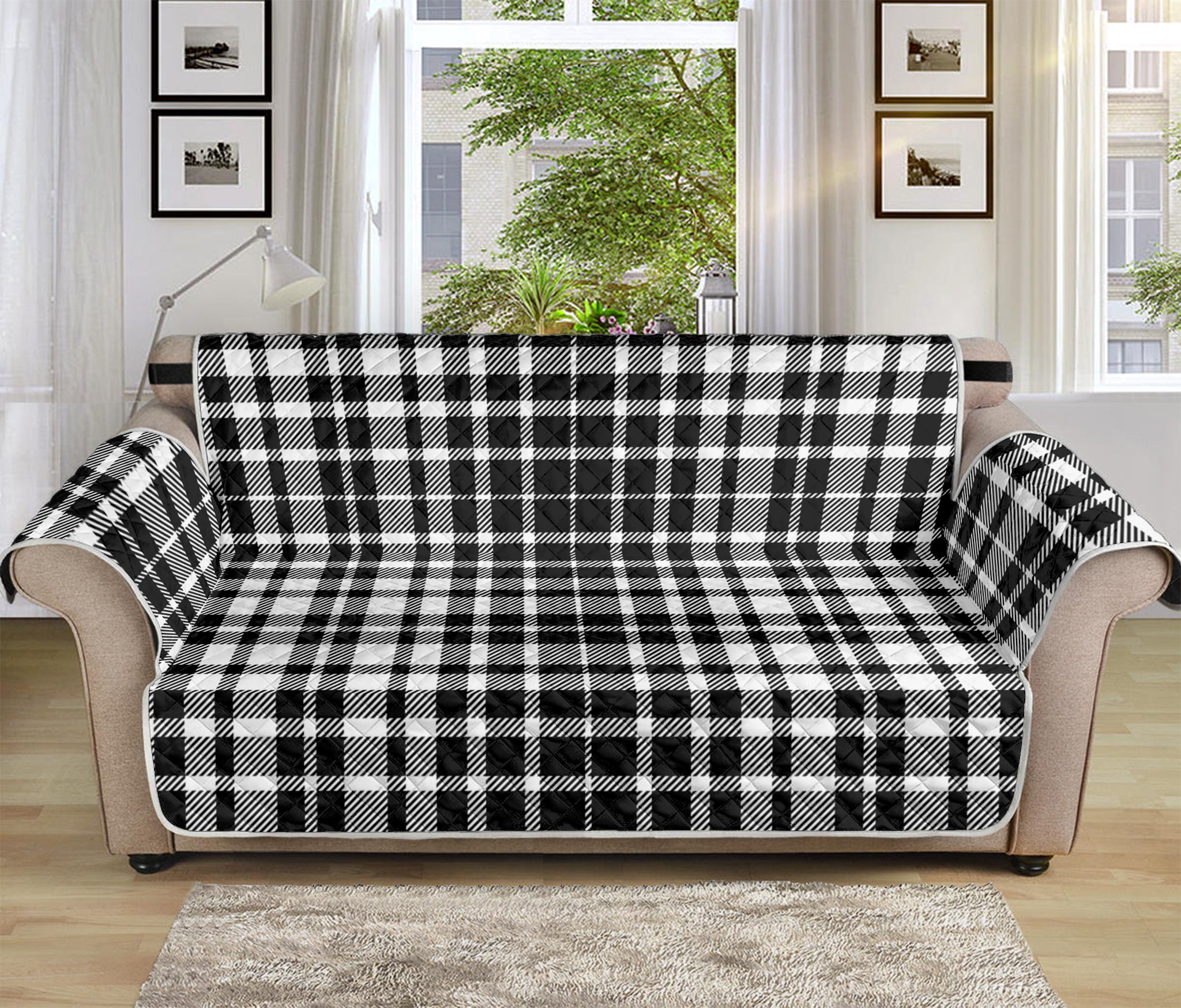 Black And White Border Tartan Print Sofa Protector