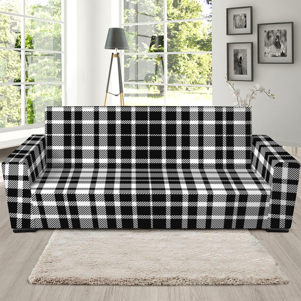 Black And White Border Tartan Print Sofa Slipcover