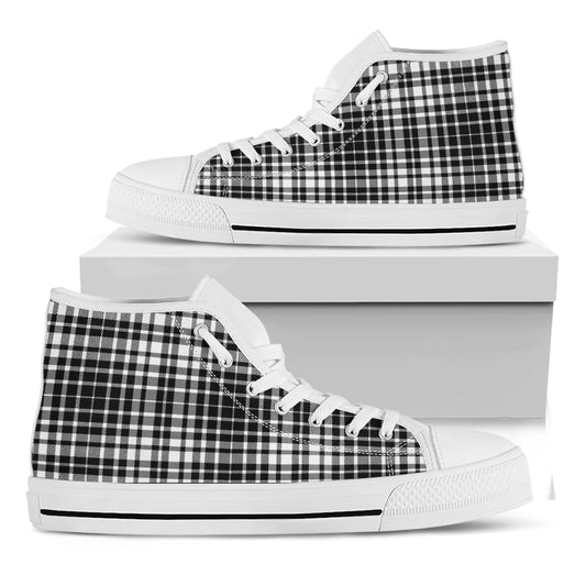 Black And White Border Tartan Print White High Top Shoes