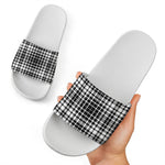 Black And White Border Tartan Print White Slide Sandals