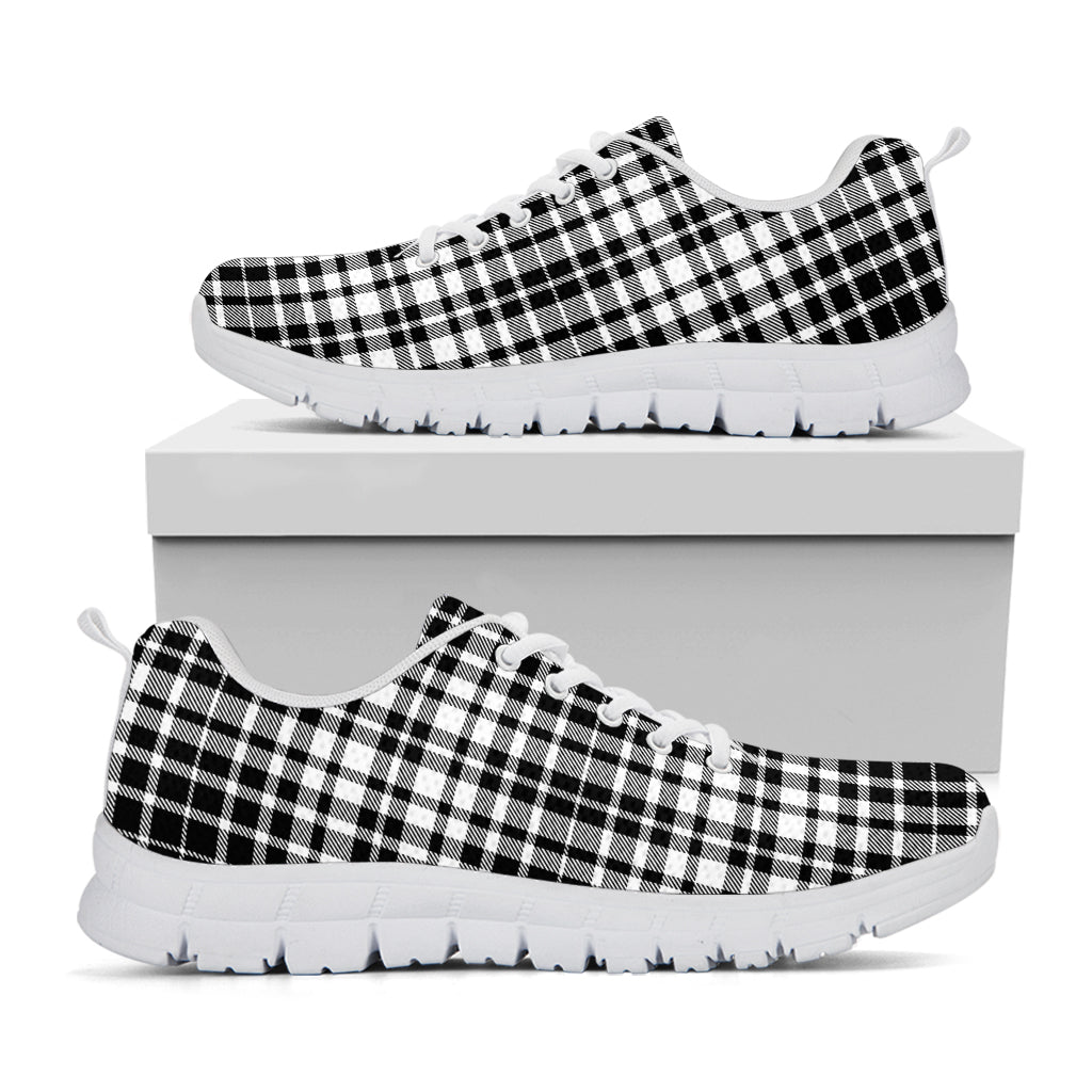 Black And White Border Tartan Print White Sneakers