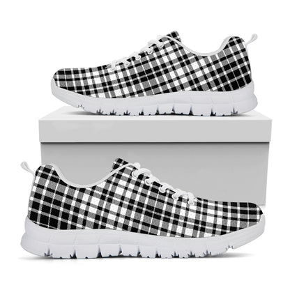 Black And White Border Tartan Print White Sneakers
