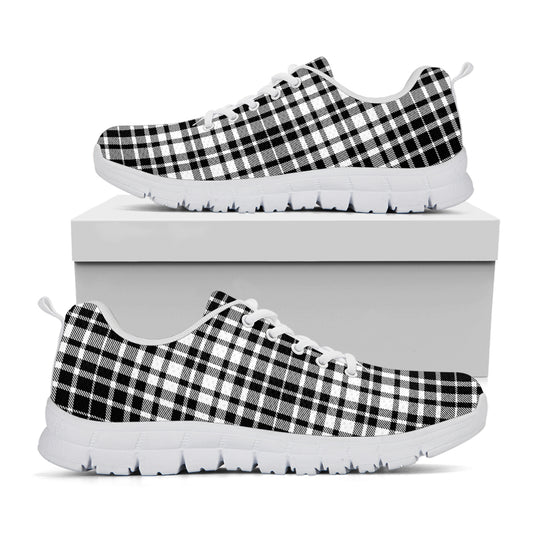 Black And White Border Tartan Print White Sneakers