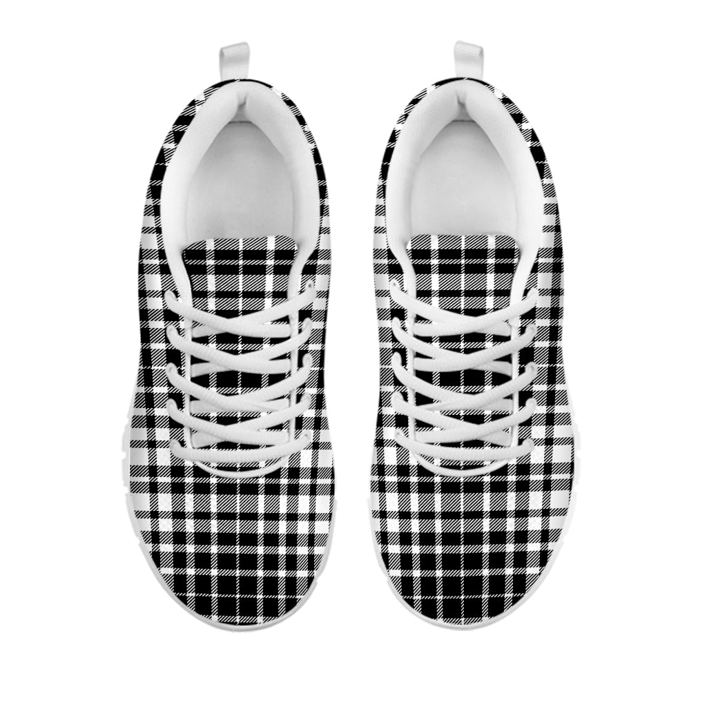 Black And White Border Tartan Print White Sneakers