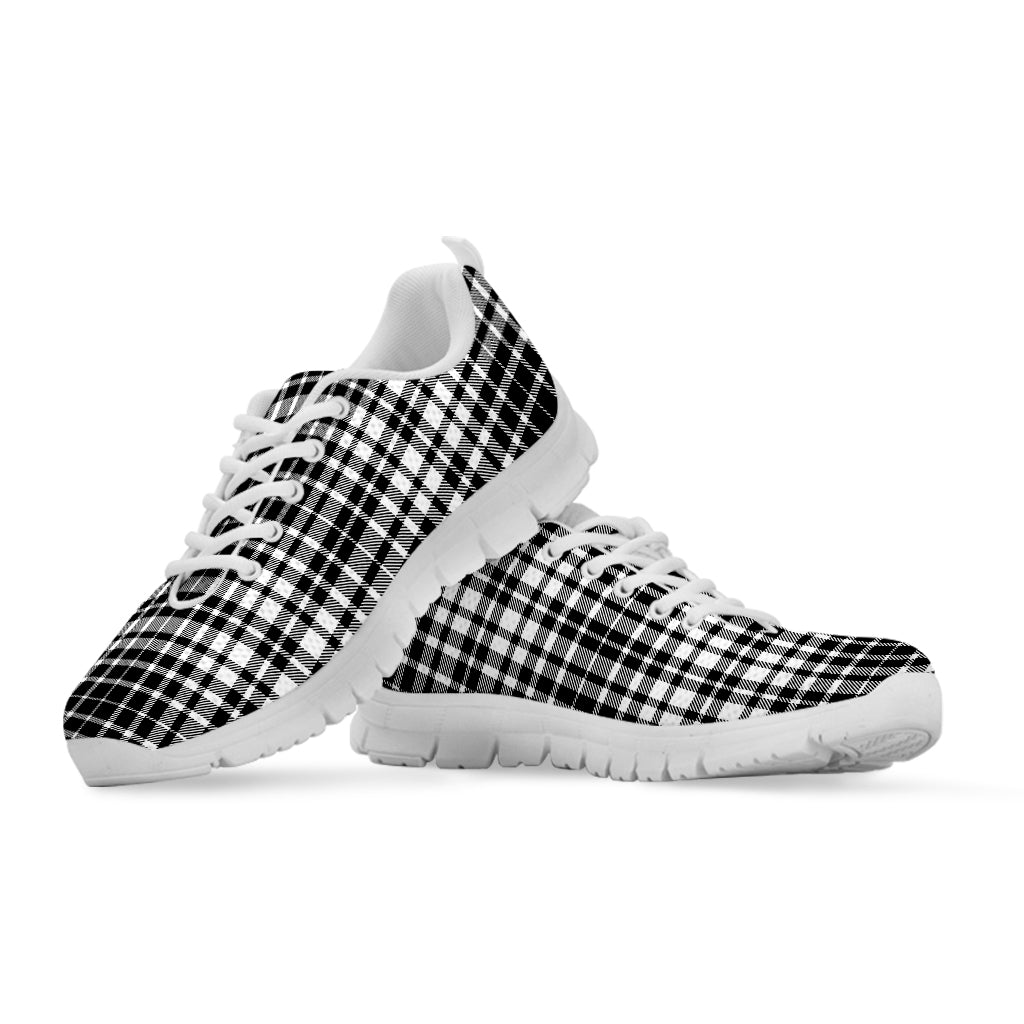 Black And White Border Tartan Print White Sneakers