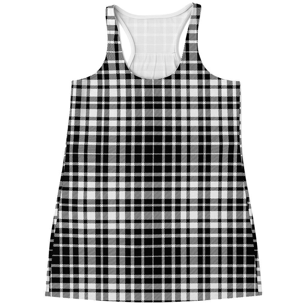 Black And White Border Tartan Print Women's Racerback Tank Top