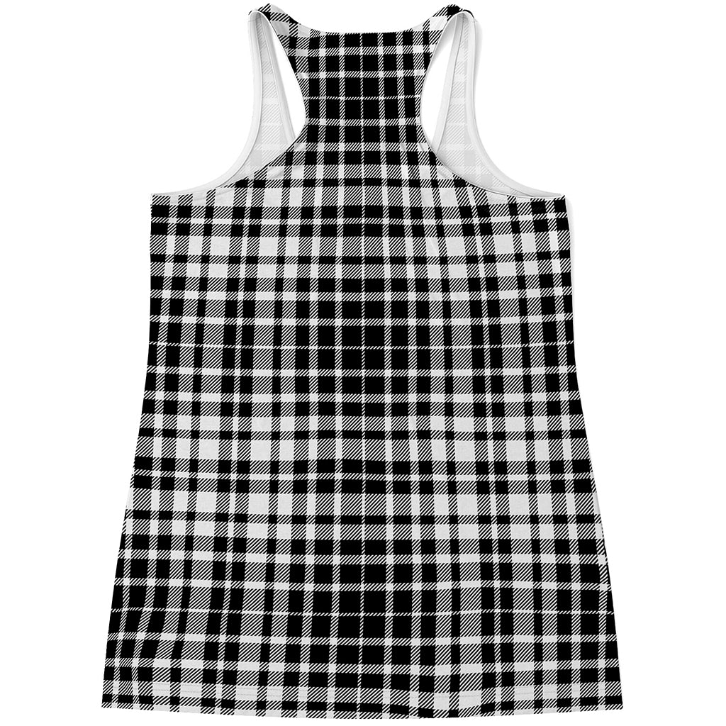 Black And White Border Tartan Print Women's Racerback Tank Top