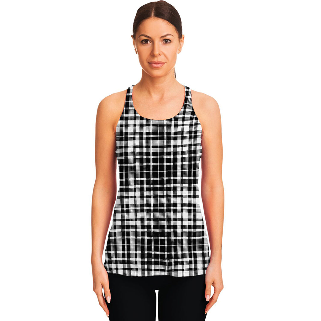 Black And White Border Tartan Print Women's Racerback Tank Top