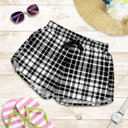 Black And White Border Tartan Print Women's Shorts